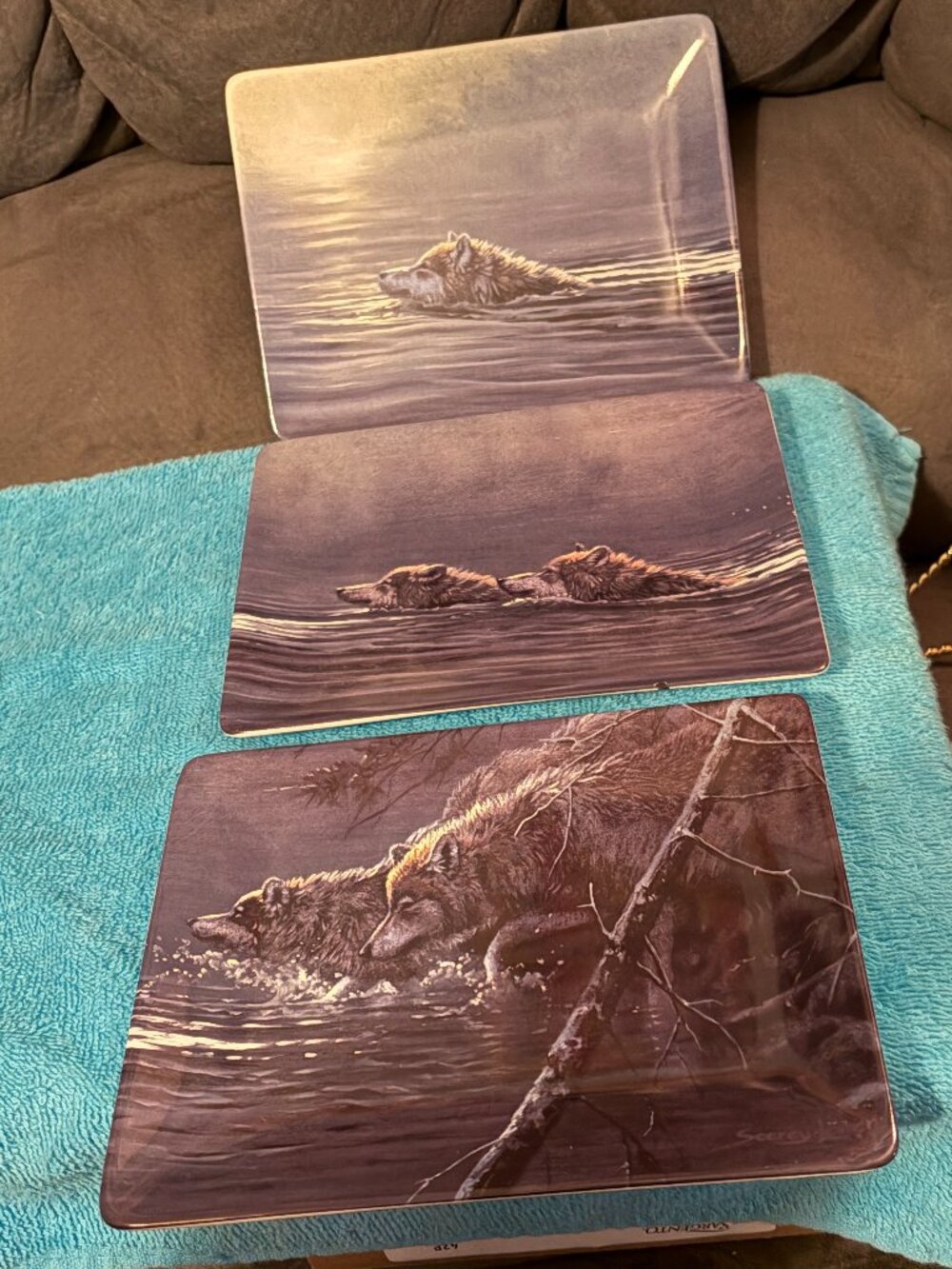 VTG 1999 Bradford Exchange Wolf Trays (3)-"Night Crossing" Series-8"X6"-VGUC